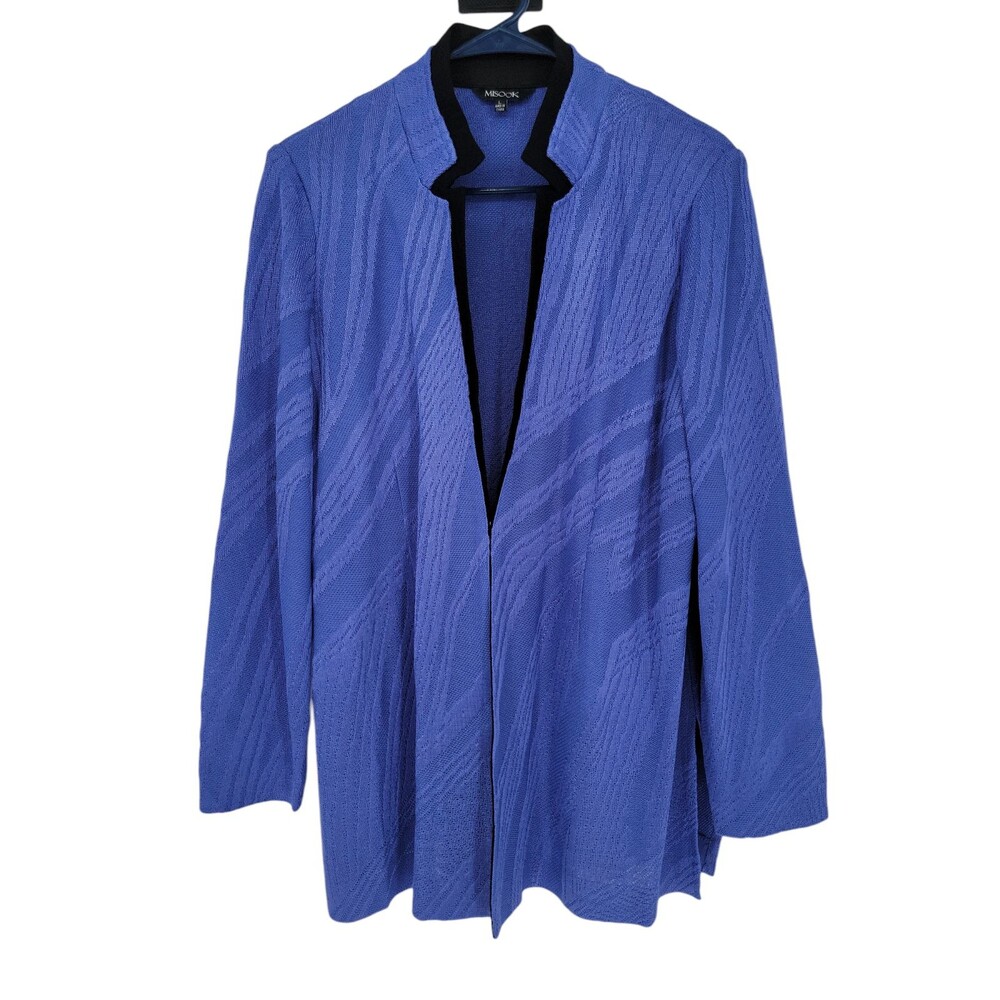 Misook Size Large Womens Jacket Purple Long Sleeve Knit Coat Blazer